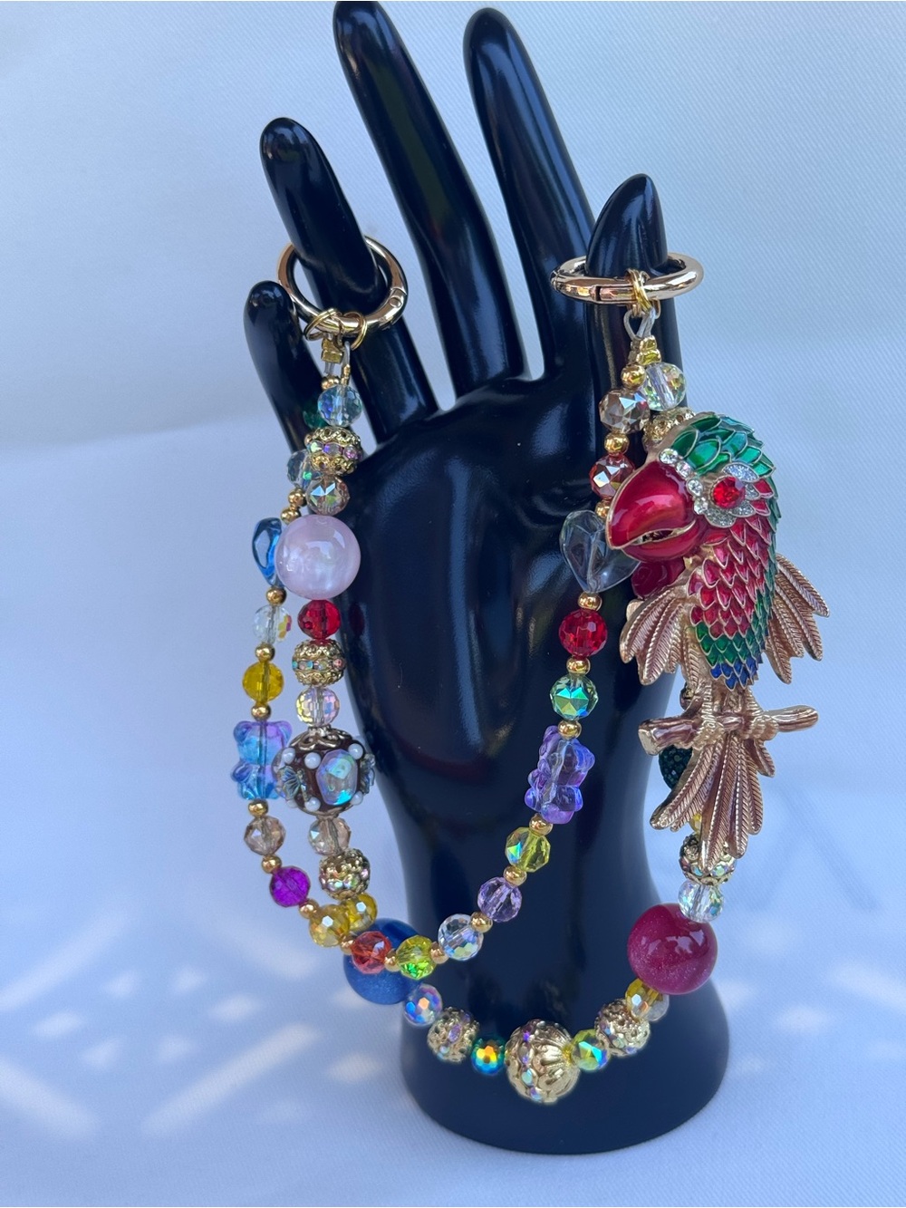 Multicolor Beaded Parrot Bag Charm Chain | Luxe Accessory | bird lover tropical - Picture 4 of 9
